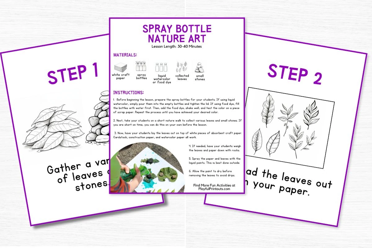 2 lesson pages featuring a printable lesson plan, step 1 and step 2.