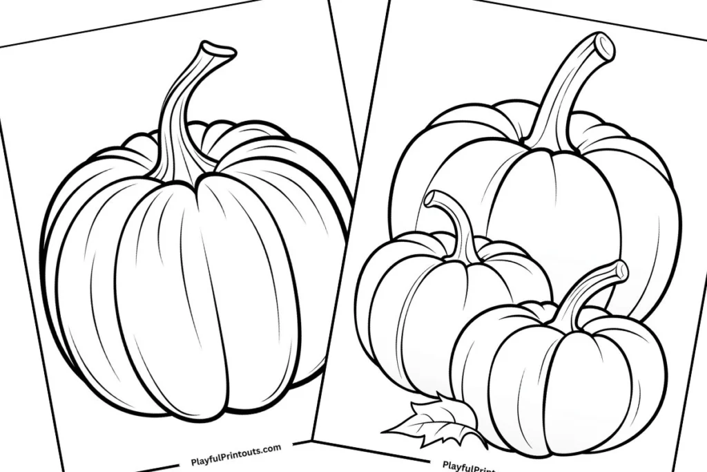 2 sheets featuring 1 lone pumpkins and a group of 3 pumpkins. 