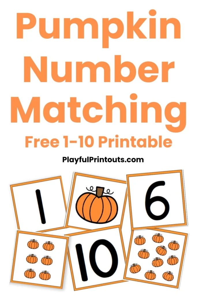 verticle collage of the pumpkin number matching game cards. 