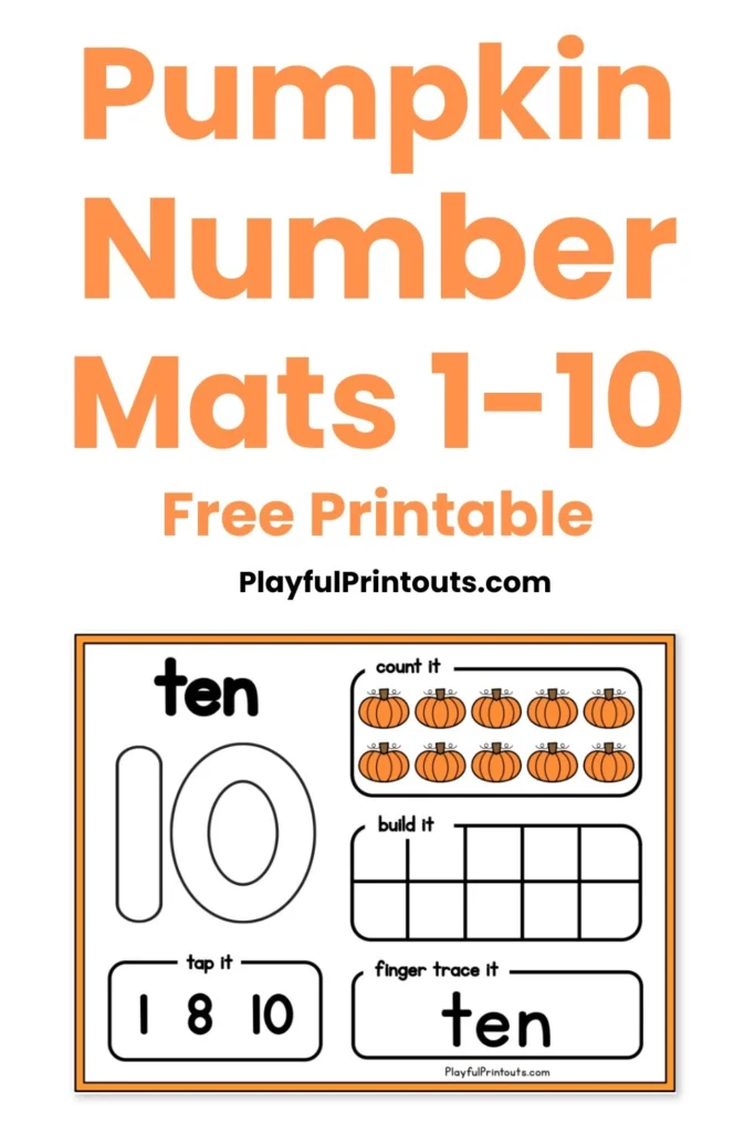 Verticle image feature the number 10 mat from this number matchng pumpkin game. 