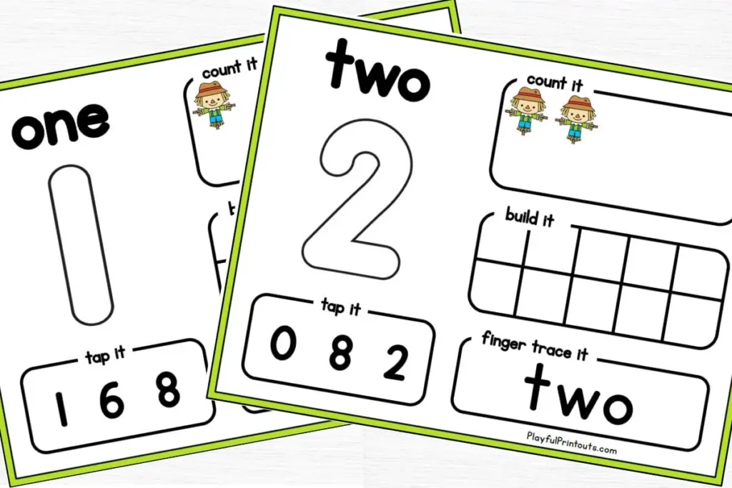 2 scarecrow number mats printables with number 2 and number 1. 