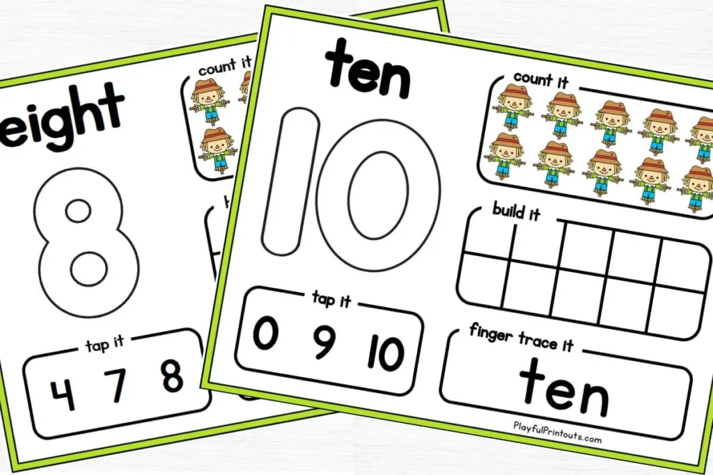 number mat printables for number 8 and number 10.